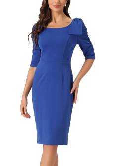 Allegra K Damen Etuikleid Elegant 3/4 Ärmel Business Casual Square Neck Bodycon Bow Ruffle Kleid Blau S von Allegra K