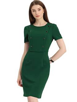 Allegra K Damen Etuikleid Kurzarm Rundhals Business Casual Strick Bodycon Minikleid Kleid Dunkelgrün L von Allegra K