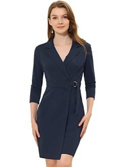 Allegra K Damen Etuikleid Langarm Umlegekragen Gürtel Schlicht Etuikleid Büro Minikleid Marineblau S von Allegra K