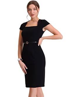 Allegra K Damen Etuikleid Vintage Kleid Eckigem Ausschnitt Elegant Minikleid Businesskleid Schwarz L von Allegra K