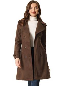 Allegra K Damen Faux Wildleder Trenchcoat Jacke Klassische 2023 Herbst Winter Zweireiher Mantel, Kaffee, XL von Allegra K