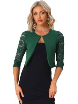 Allegra K Damen Festlich Spitze Bolero 3/4 Ärmel Rundhals Durchsichtig Shrug Elegant Jäckchen Dunkelgrün XL von Allegra K