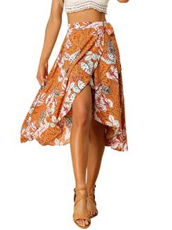 Allegra K Damen Floral Blumenmuster Elegant Midi Wickelrock Orange M von Allegra K