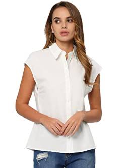 Allegra K Damen Flügelärmeln Knopfleiste Shirts Arbeit Business Freizeit Top Bluse Weiß S von Allegra K