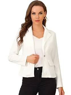 Allegra K Damen Gekerbtem Revers und Langen Ärmeln aus Verwaschenem Denim Blazer Jacke Weiß M von Allegra K