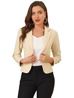 Allegra K Damen Gekerbter Kragen Offen Blazer Freizeit Jacke Büro Sakko Beige S von Allegra K