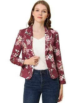 Allegra K Damen Gekerbter Kragen Offen Blazer Freizeit Jacke Büro Sakko Burgund Blumen XS von Allegra K