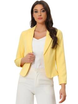 Allegra K Damen Gekerbter Kragen Offen Blazer Freizeit Jacke Büro Sakko Gelb S von Allegra K