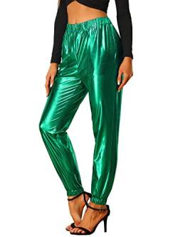 Allegra K Damen Glanz Metallisch Party Glänzend Hohe Taille Jogginghose Hose Grün XL von Allegra K