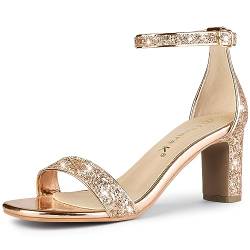 Allegra K Damen Glitzer Knöchelriemen Chunky Heeled Sandalen, Roségold, 40 EU von Allegra K