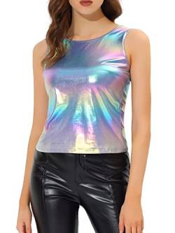 Allegra K Damen Glitzer Oberteile Metallic Top U Neck Party Tank Top Ärmellos Elegant Bluse Mehrfarbiges Blau S von Allegra K