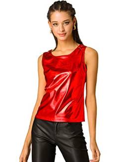 Allegra K Damen Glitzer Oberteile Metallic Top U Neck Party Tank Top Ärmellos Elegant Bluse Rot XL von Allegra K