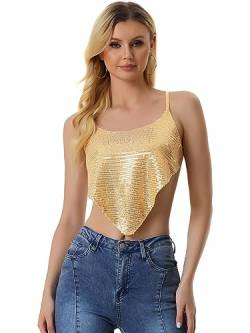 Allegra K Damen Glitzer Pailletten Top Spaghetti Cami Party Club Rückenfrei Tank Top Golden M von Allegra K