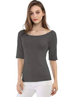 Allegra K Damen Halbarm Bluse T-Shirt Rundhals Slim Fit Einfarbig Oberteil Dunkelgrau L von Allegra K