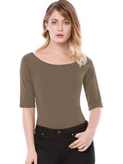 Allegra K Damen Halbarm Bluse T-Shirt Rundhals Slim Fit Einfarbig Oberteil Dunkles Khaki M von Allegra K