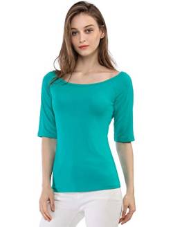 Allegra K Damen Halbarm Bluse T-Shirt Rundhals Slim Fit Einfarbig Oberteil Grün S von Allegra K