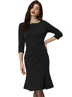 Allegra K Damen Halbe Ärmel Midikleid Kleider U-Boot Ausschnitt Plissiertes Elegant Arbeit Kleid Schwarz XL von Allegra K