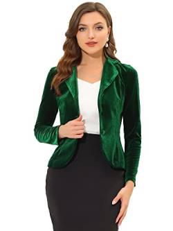 Allegra K Damen Halloween Kostüm Blazer Velvet Langarm Reverskragen Knopfleiste Front Samt Arbeit Jacke Dunkelgrün M von Allegra K