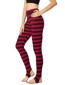 Allegra K Damen Halloween Kostüm Leggings Gedruckt Hohe Taille Elastischer Bund Yoga Steigbügelhose, Rot Schwarz gestreift, L von Allegra K