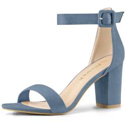 Allegra K Damen High Chunky Heel Schnalle Knöchelriemen Sandalen Dunstblau 42 von Allegra K