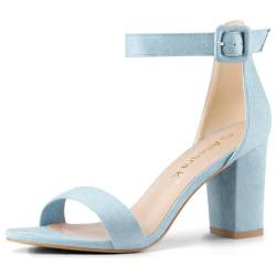 Allegra K Damen High Chunky Heel Schnalle Knöchelriemen Sandalen Himmelblau 39 von Allegra K