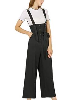 Allegra K Damen High Waist Button Bindegürtel Rüschen Jumpsuit Overall Schwarz L von Allegra K