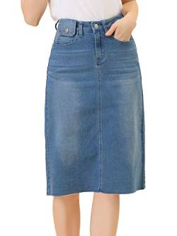 Allegra K Damen Hohe Taille Denim Rock Taschen Knielang Jeans Midirock Azurblau XL von Allegra K