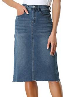 Allegra K Damen Hohe Taille Denim Rock Taschen Knielang Jeans Midirock Blau XL von Allegra K