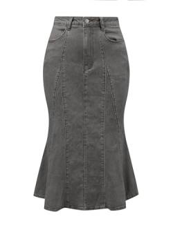 Allegra K Damen Hoher Taille Lässig Rüschen Figurbetont Midirock Jeansrock Rock Schwarz Grau XS von Allegra K