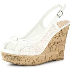 Allegra K Damen Holz Plateau Heels Bow Lace Wedge Sandalen Weiß 39 von Allegra K