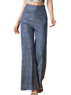 Allegra K Damen Hosen Weitem Bein Metallisch Glitzernd Hohe Taille Clubwear Hose Schwarz Blau S von Allegra K