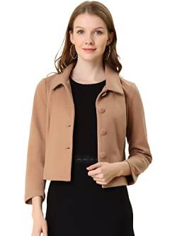 Allegra K Damen Jacke Blazer Langarm Causal Knopfleiste Kurz Einfarbig Mantel Hellbraun M von Allegra K