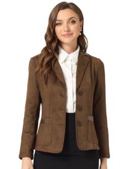 Allegra K Damen Jacke Wildleder Revers Knopfleiste Lapel Collar Blazer mit Taschen Braun XS von Allegra K