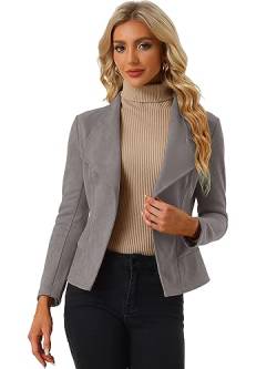 Allegra K Damen Jacke aus Wildlederimitat mit offenem Revers Drapierter Outwear Cardigan Grau XS von Allegra K