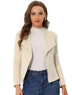 Allegra K Damen Jacke aus Wildlederimitat mit offenem Revers Drapierter Outwear Cardigan Weiß S von Allegra K