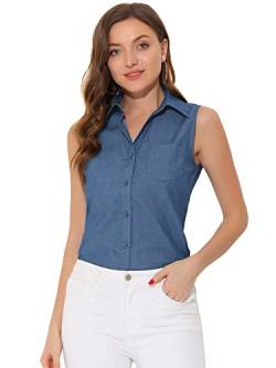 Allegra K Damen Jeansbluse Ärmellose Shirt V-Ausschnitt Weste Denim Bluse Blau S von Allegra K