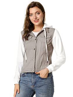 Allegra K Damen Jeansjacke mit Kapuze Langarm Button Panel Hoodie Denim Jacke Khaki S von Allegra K