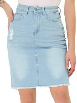 Allegra K Damen Jeansrock Knielang Hohe Taille Gerader Rock Ripped Saum Röcke Hellblau L von Allegra K