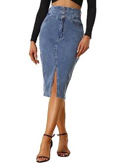 Allegra K Damen Jeansrock Lässig Schlitz Jeansrock Jeans-Bleistiftröcke Hoher Taille Blau XS von Allegra K