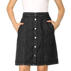 Allegra K Damen Jeansrock mit Knopfleiste und hoher Taille - Schwarz - Mittel von Allegra K