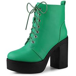 Allegra K Damen-Kampfstiefel zum Schnüren mit klobigem Plateau und hohem Absatz Grün 40 von Allegra K