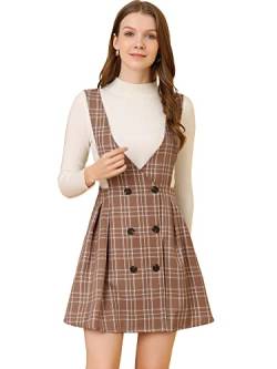 Allegra K Damen Kariert Overalls Für Tartan A-Linien-Overall Mit Knopfleiste Latzkleid Braun M von Allegra K