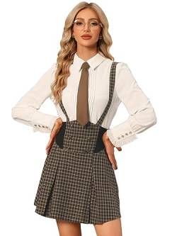 Allegra K Damen Karierter Hosenträgerrock Midi Overall Latzkleider Braun XS von Allegra K