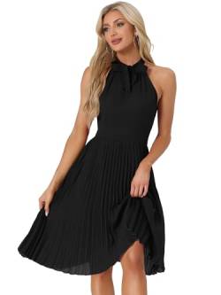 Allegra K Damen Kleid Ärmellos Neckholder Plissee Chiffon Arbeitskleid Minikleid Schwarz S von Allegra K