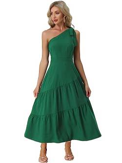 Allegra K Damen Kleid Boho EIN-Schulter Chiffon Strand Brautjungfern Maxikleid Minikleid Grün S von Allegra K