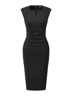 Allegra K Damen Kleid Flügelärmel V-Ausschnitt Plissee Elegant Arbeit Business Etuikleid Schwarz M von Allegra K