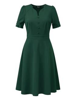Allegra K Damen Kleid Kurzarm A-Linie Elegant Business Etuikleid Plissiert Minikleid Kleid Dunkelgrün S von Allegra K