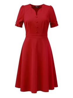 Allegra K Damen Kleid Kurzarm A-Linie Elegant Business Etuikleid Plissiert Minikleid Kleid Rot L von Allegra K