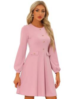 Allegra K Damen Kleid Langarm Arbeit Bürokleid Kontrastknopf Dekor Knielang Elegant Minikleid Dunkel Rosa S von Allegra K