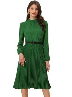 Allegra K Damen Kleid Langarm Arbeit Hemdkleid Gürtel Knielang Elegant Kleider Grün L von Allegra K